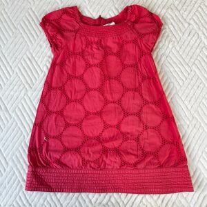 Mini Boden Girls Coral Pink Circle Eyelet Cotton Dress Size 5-6Y Lined